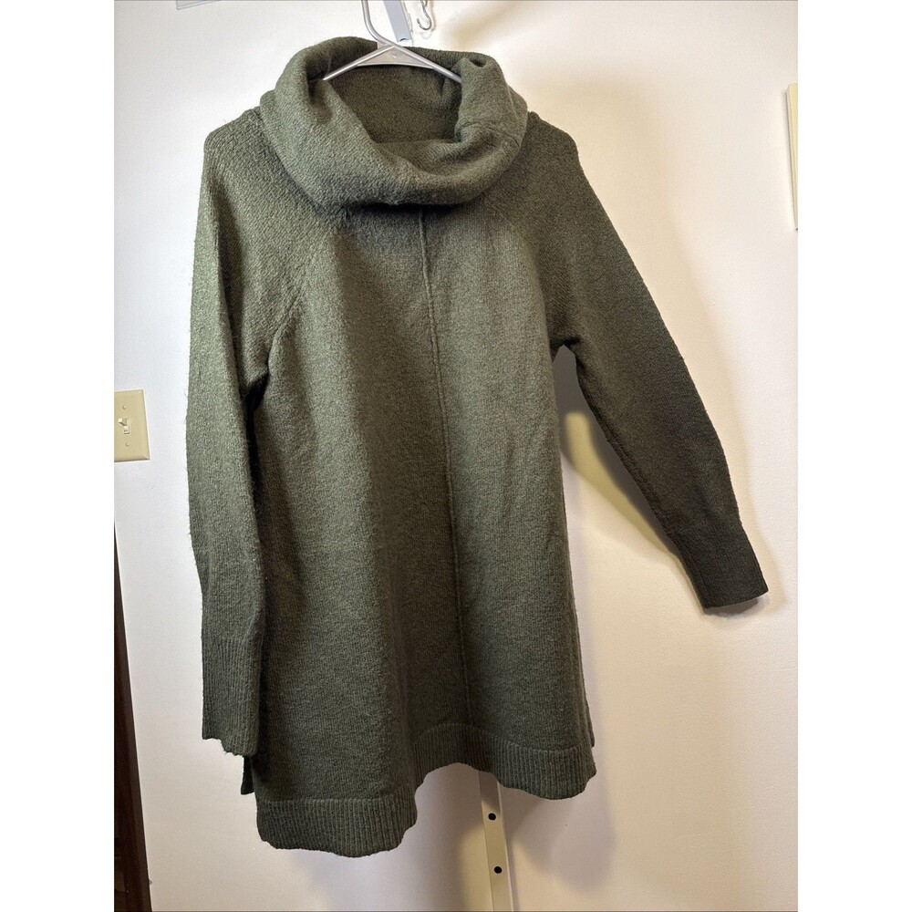 Max Studio Olive Green Alpaca Blend Cowl Neck Tunic Sweater Size 1X Side Slits